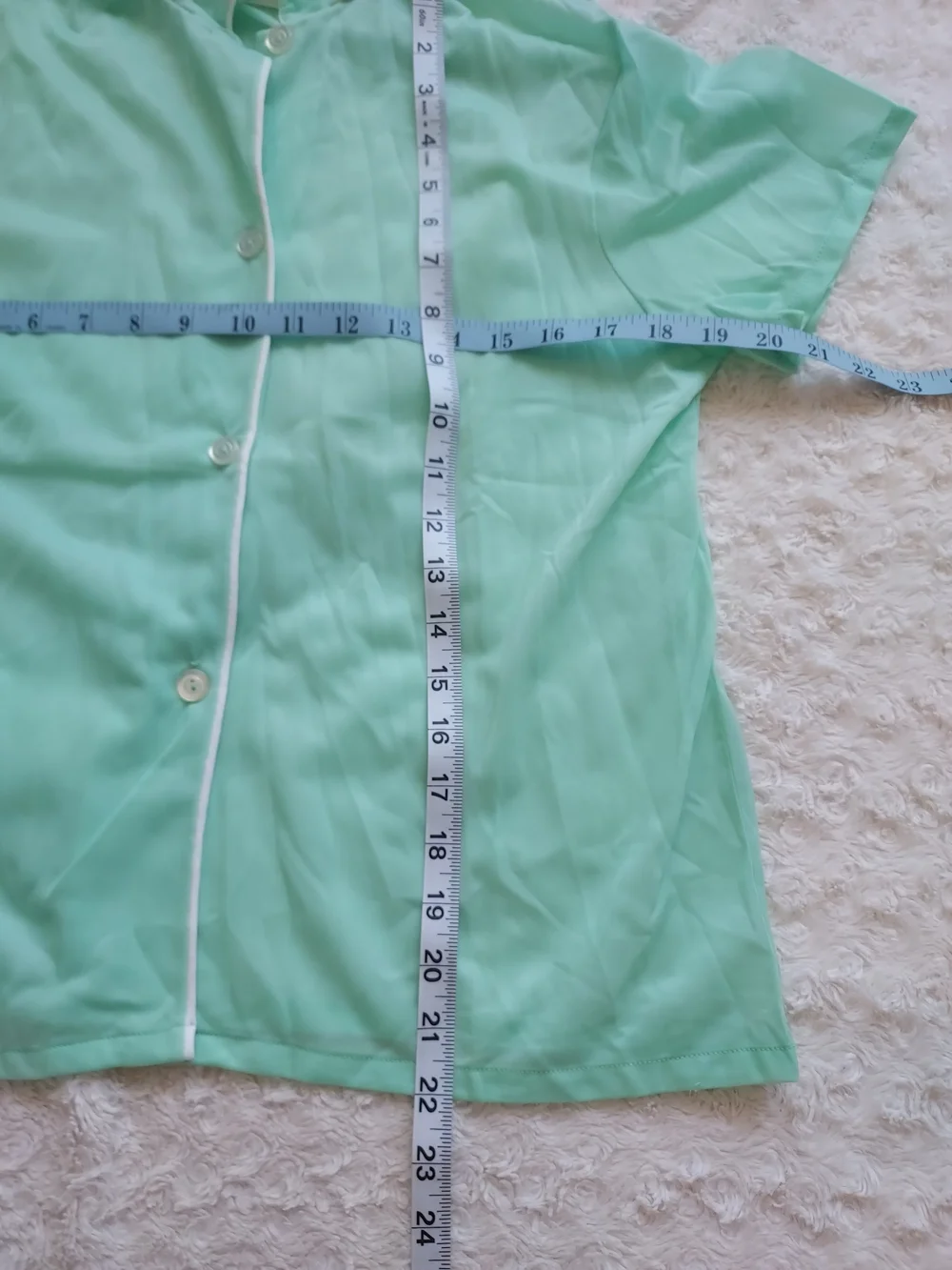 Vintage Sears Mint Green Three-Piece Pajama Robe Set White Piping Size 36 Large